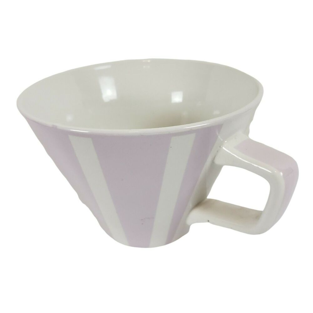 (1) PIER 1 Oversized Coffee Mug Cup Purple White Stripe Cafe au Lait Tea Ceramic